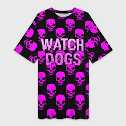 Женская длинная футболка Watch dogs neon skull