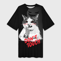 Женская длинная футболка Сердитый кот с ножом