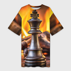 Футболка женская длинная Шахматы - король на фоне огня, цвет: 3D-принт