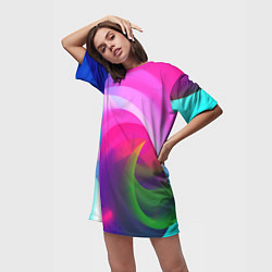 Футболка женская длинная Неоновая абстракция градиент, цвет: 3D-принт — фото 2