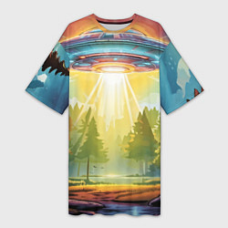Футболка женская длинная UFO In The Forest, цвет: 3D-принт