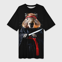 Футболка женская длинная Капибара ниндзя, цвет: 3D-принт