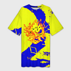 Футболка женская длинная Samurai logo yellow fire, цвет: 3D-принт