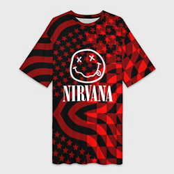 Футболка женская длинная Nirvana star pattern, цвет: 3D-принт