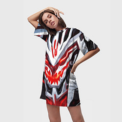 Футболка женская длинная Абстрактный красный кибер демон, цвет: 3D-принт — фото 2