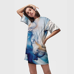 Футболка женская длинная Синий батик, цвет: 3D-принт — фото 2