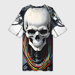 Футболка женская длинная Cool cyber skull - ai art fantasy, цвет: 3D-принт