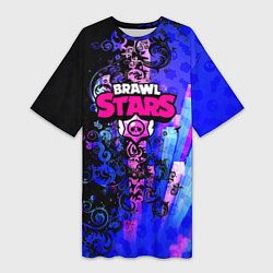 Женская длинная футболка Brawl stars neon abstraction