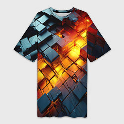 Футболка женская длинная Трехмерные кубики с разрушением, цвет: 3D-принт