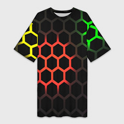 Футболка женская длинная Hexagon neon, цвет: 3D-принт