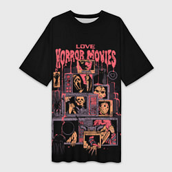 Футболка женская длинная Love horror movies, цвет: 3D-принт