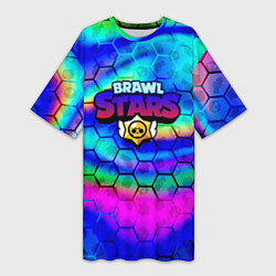 Женская длинная футболка Brawl stars neon gradient