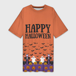 Футболка женская длинная Happy Halloween pattern, цвет: 3D-принт