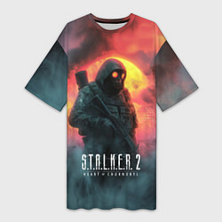 Футболка женская длинная Stalker 2 радиоактивный фон, цвет: 3D-принт