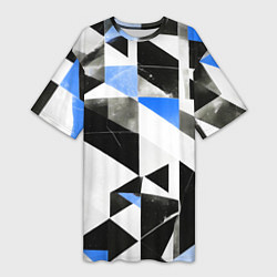 Футболка женская длинная Black and blue abstraction on a white background, цвет: 3D-принт