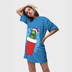 Футболка женская длинная Новогодний Рик огурчик - Merry Rickmas, цвет: 3D-принт — фото 2