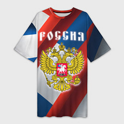 Футболка женская длинная Цвета флага России, паттерн, цвет: 3D-принт