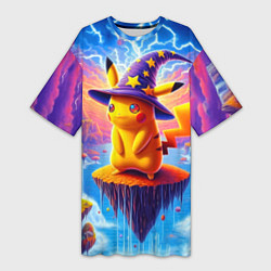 Женская длинная футболка Pikachu in a stargazers hat