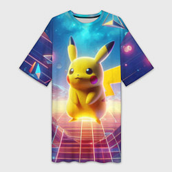 Футболка женская длинная Funny Pikachu - vaporwave, цвет: 3D-принт