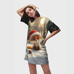 Футболка женская длинная Маленькая новогодняя лисичка, цвет: 3D-принт — фото 2