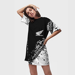 Футболка женская длинная Honda - следы от шин, цвет: 3D-принт — фото 2