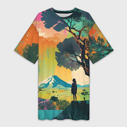 Футболка женская длинная На природе абстракция, цвет: 3D-принт