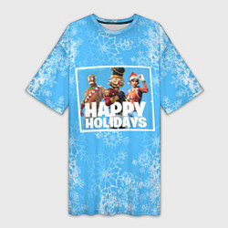 Футболка женская длинная Happy Holidays - Fortnite Ginger Gunner и Щелкунчи, цвет: 3D-принт