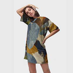 Футболка женская длинная Акварельные листья абстракция, цвет: 3D-принт — фото 2