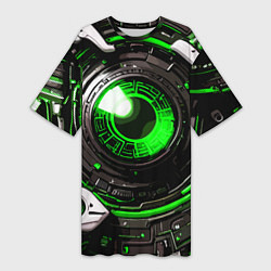 Футболка женская длинная Зелёная сфера киберпанк, цвет: 3D-принт