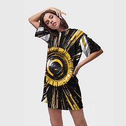 Футболка женская длинная Чёрно-жёлтая сфера киберпанк, цвет: 3D-принт — фото 2
