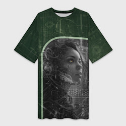 Футболка женская длинная Боевая девушука-киборг, цвет: 3D-принт