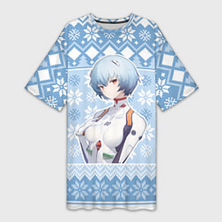 Футболка женская длинная Rei christmas sweater Evangelion, цвет: 3D-принт