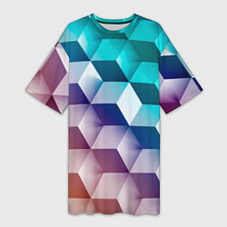 Футболка женская длинная Объёмные разноцветные градиентные кубы, цвет: 3D-принт
