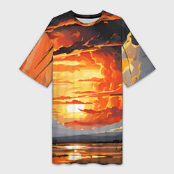 Футболка женская длинная Багровый закат, цвет: 3D-принт