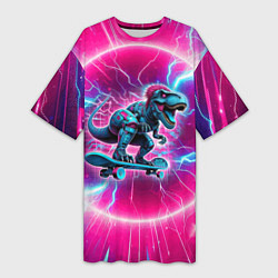 Футболка женская длинная Cyber tyrannosaurus is a cool skateboarder, цвет: 3D-принт