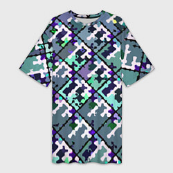 Футболка женская длинная Бирюзовый абстрактный паттерн, цвет: 3D-принт