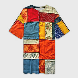 Футболка женская длинная Пэчворк из ярких тканей, цвет: 3D-принт