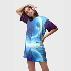 Футболка женская длинная Луна и рыбы - нейроарт фантазия, цвет: 3D-принт — фото 2