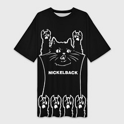 Футболка женская длинная Nickelback: cat rock, цвет: 3D-принт