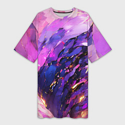 Футболка женская длинная Фиолетово-розовая абстракция, цвет: 3D-принт