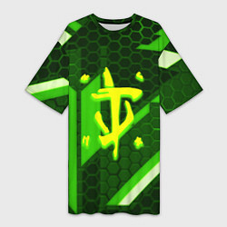 Футболка женская длинная Doom geometry green, цвет: 3D-принт