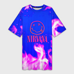 Футболка женская длинная Nirvana neon flame, цвет: 3D-принт