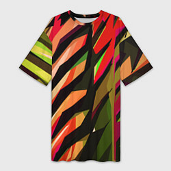 Футболка женская длинная Красно-чёрная абстракция, цвет: 3D-принт