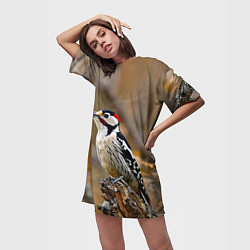 Футболка женская длинная Дятел в лесу, цвет: 3D-принт — фото 2