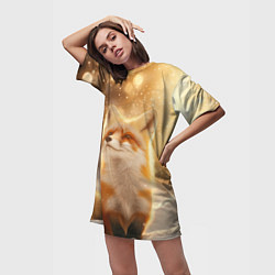 Футболка женская длинная Довольная рыжая лисичка, цвет: 3D-принт — фото 2