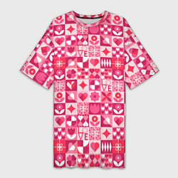 Футболка женская длинная День святого Валентина - паттерн, цвет: 3D-принт