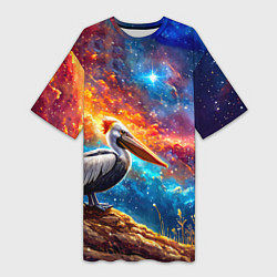 Футболка женская длинная Пеликан в космосе, цвет: 3D-принт