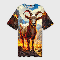 Футболка женская длинная Козел в огне, цвет: 3D-принт