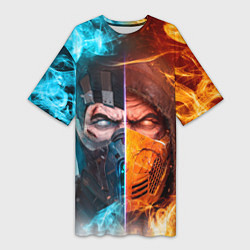 Футболка женская длинная Mortal Kombat - Саб-зиро и Скорпион, цвет: 3D-принт