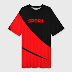 Футболка женская длинная Sport чёрно-красный двуцветный, цвет: 3D-принт